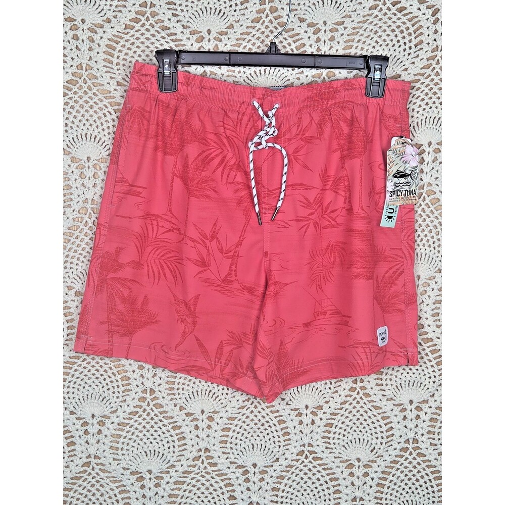 NEW Spicy Tuna Men Swim Board Shorts LARGE Coral Pink Large Pockets Lined UPF50